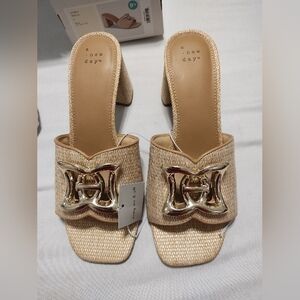 A New Day Women's Tan and Gold Heeled Sandals